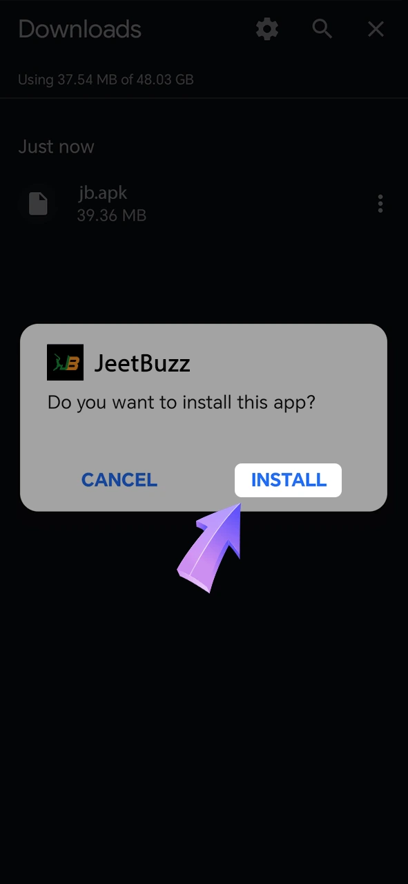 Confirm the installation of the JeetBuzz app on your device.