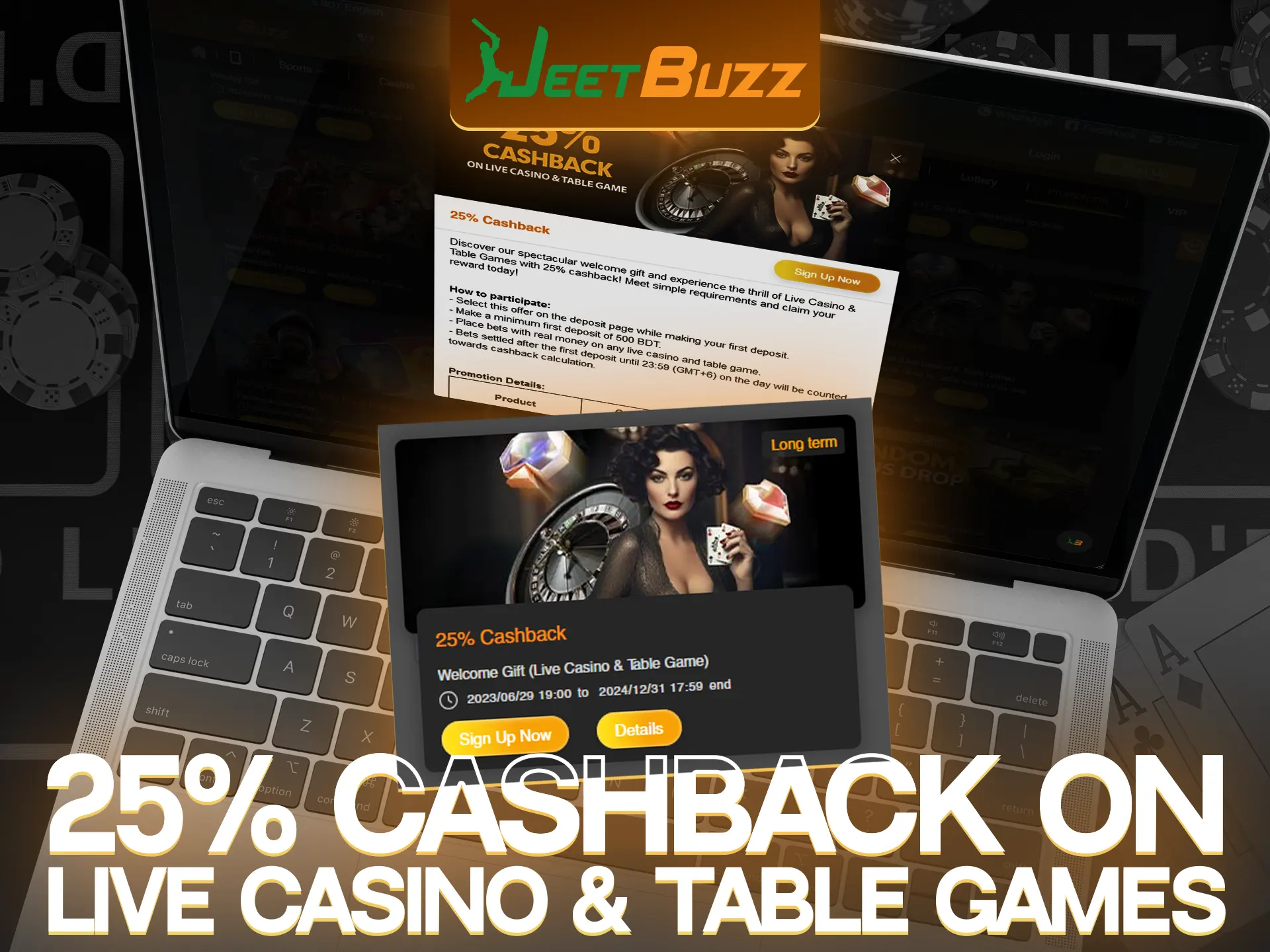 Check out JeetBuzz's live casino and table games cashback rules.