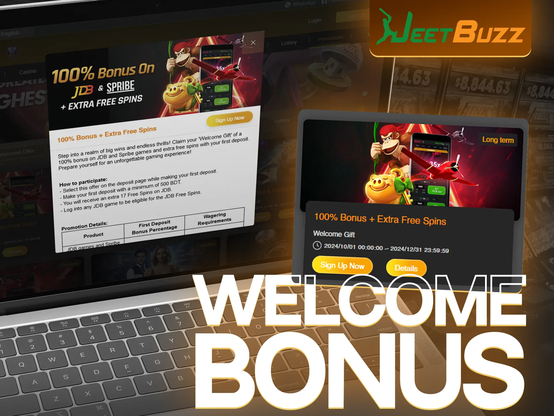 You can get free spins for registering on JeetBuzz.