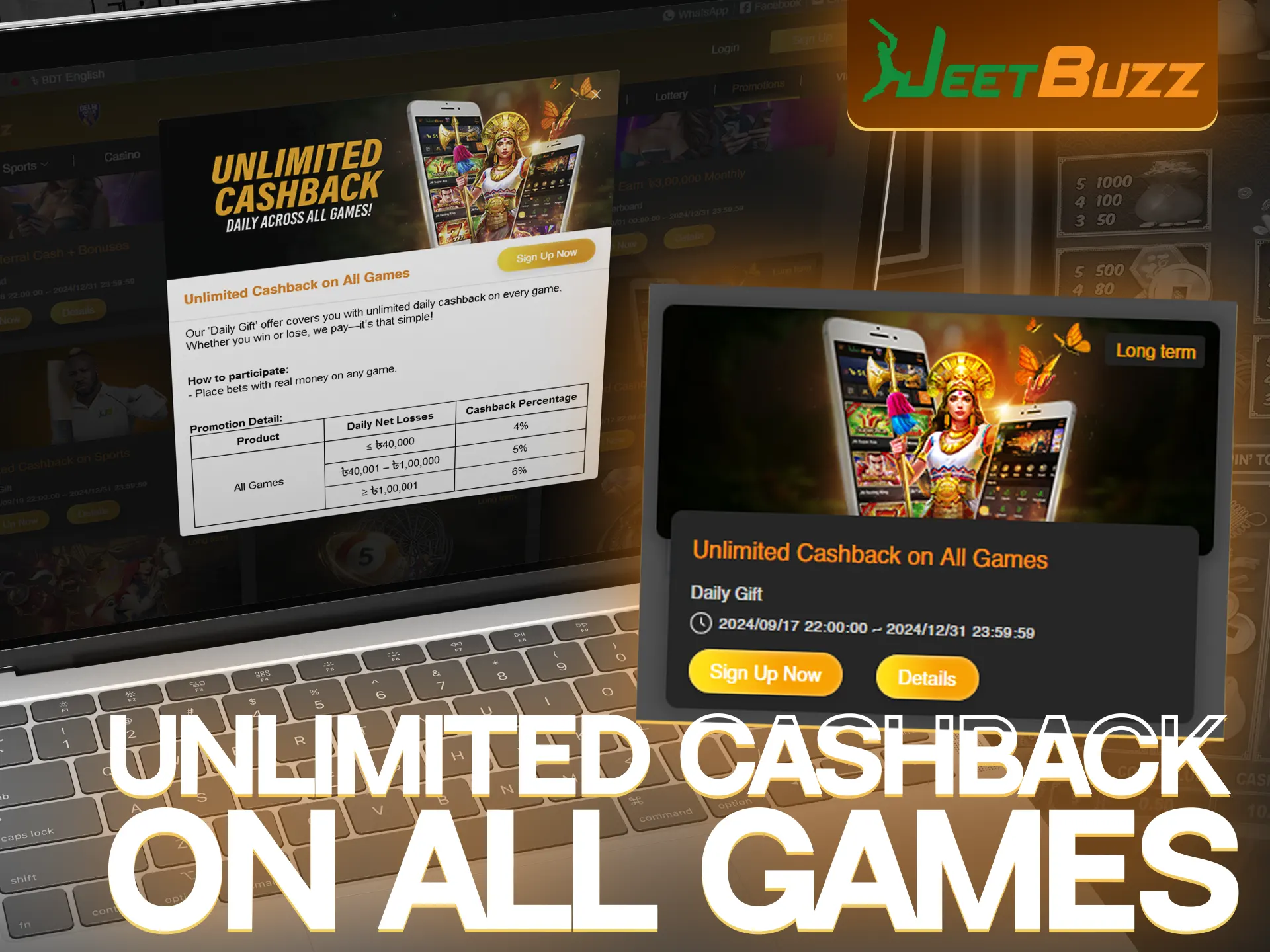 You will receive a cashback from JeetBuzz depending on the amount you lose.