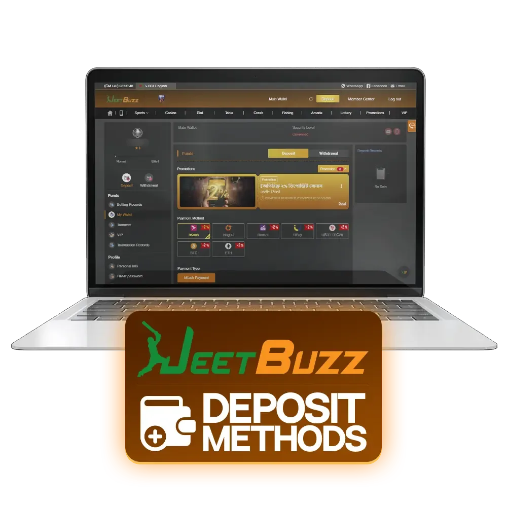 Check out the deposit methods available on JeetBuzz.