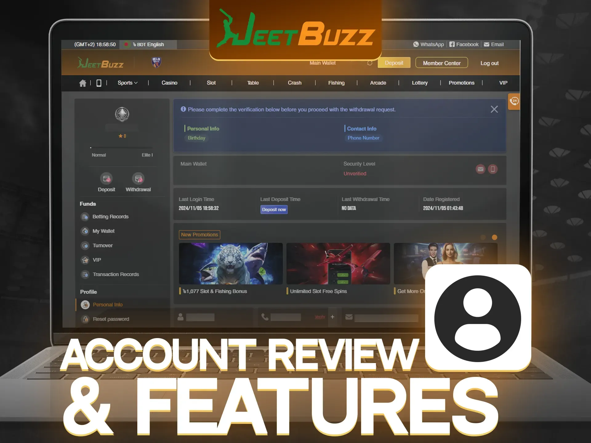 Learn more about the functionality of JeetBuzz's personal account.