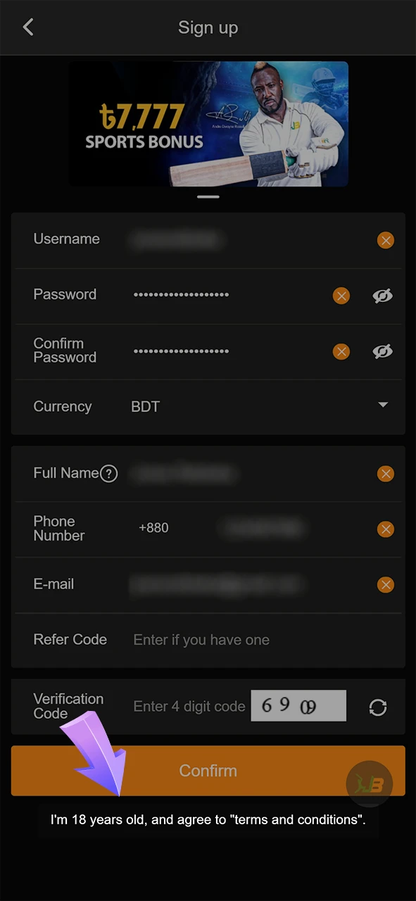 You must confirm that you are 18 years old and have read the JeetBuzz platform rules.