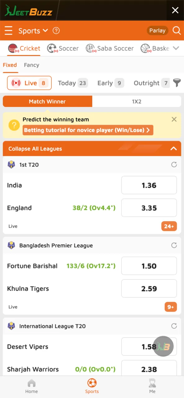 Place a bet on JeetBuzz by selecting match result and amount.