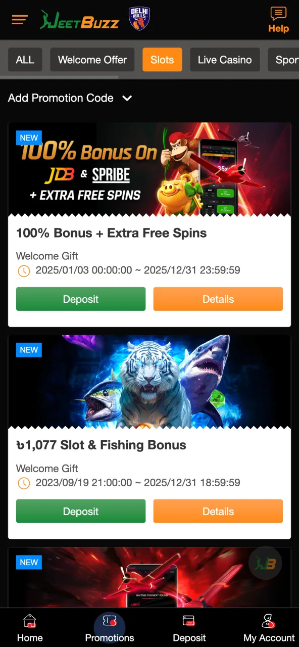 Activate slots bonus on deposit page for JeetBuzz.