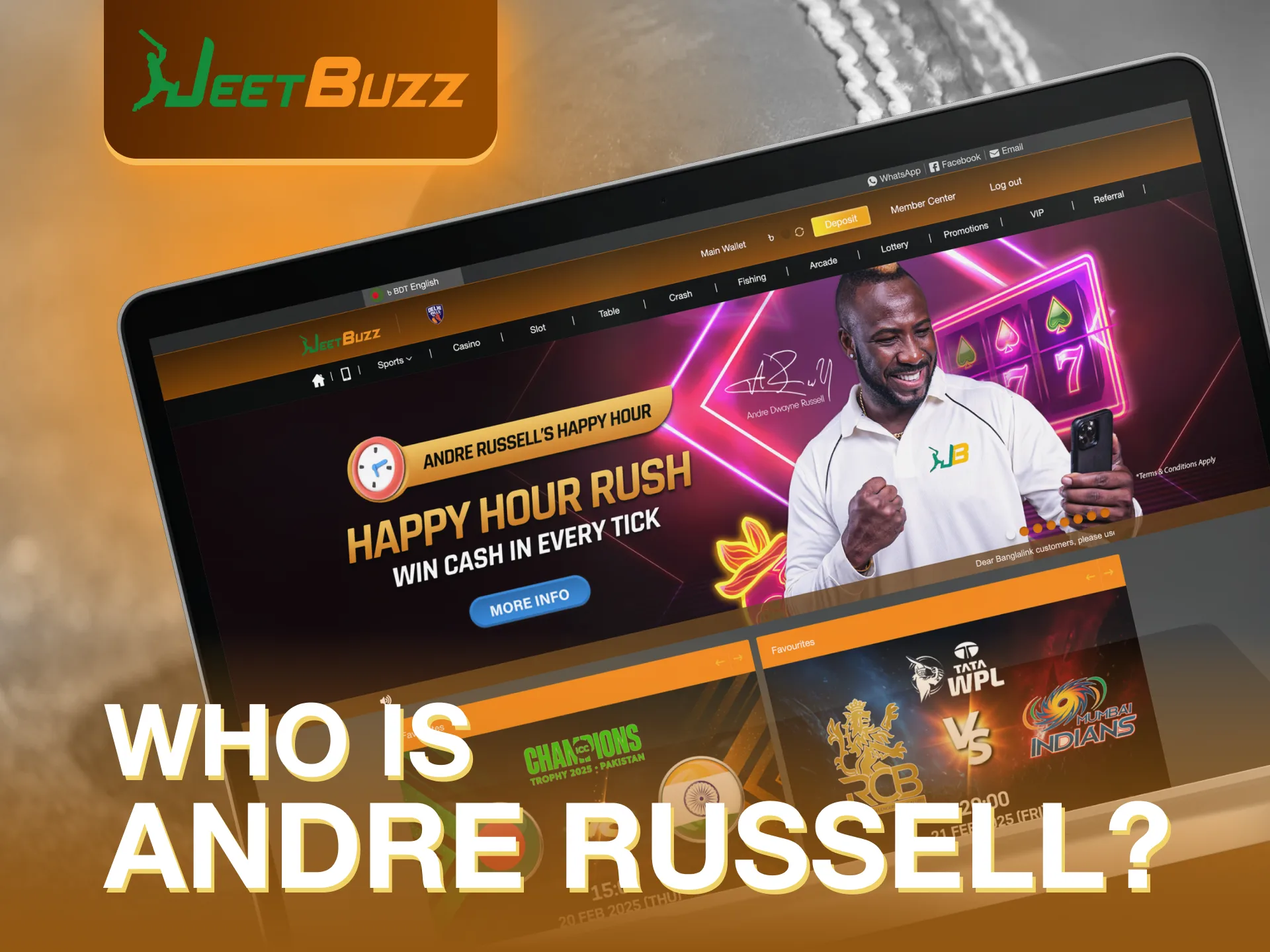 Join JeetBuzz, supported by cricket star Andre Russell.