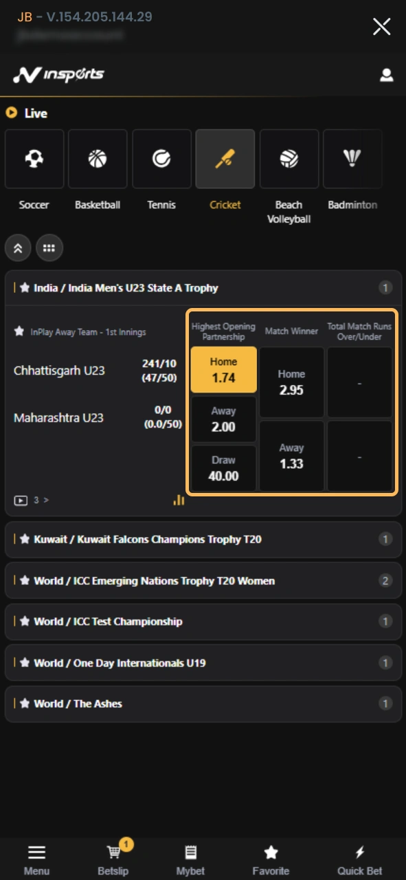 Choose a market and click on a team at JeetBuzz.