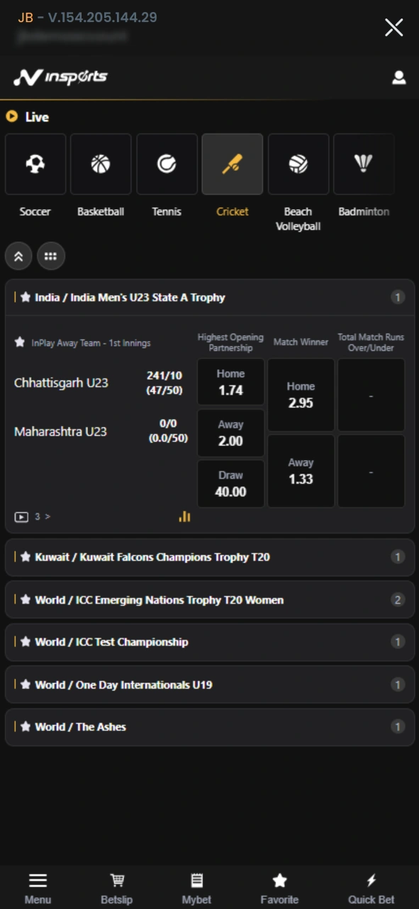 Select one of sport markets and place your bets at JeetBuzz.